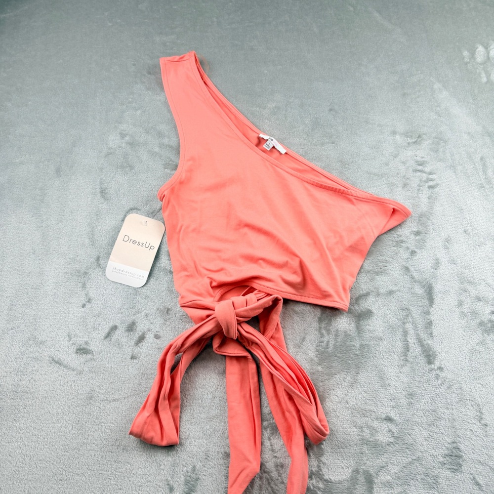 Blashe One Shoulder Tie Waist Crop Top in‎ Coral BT02534 Women's Large NWT